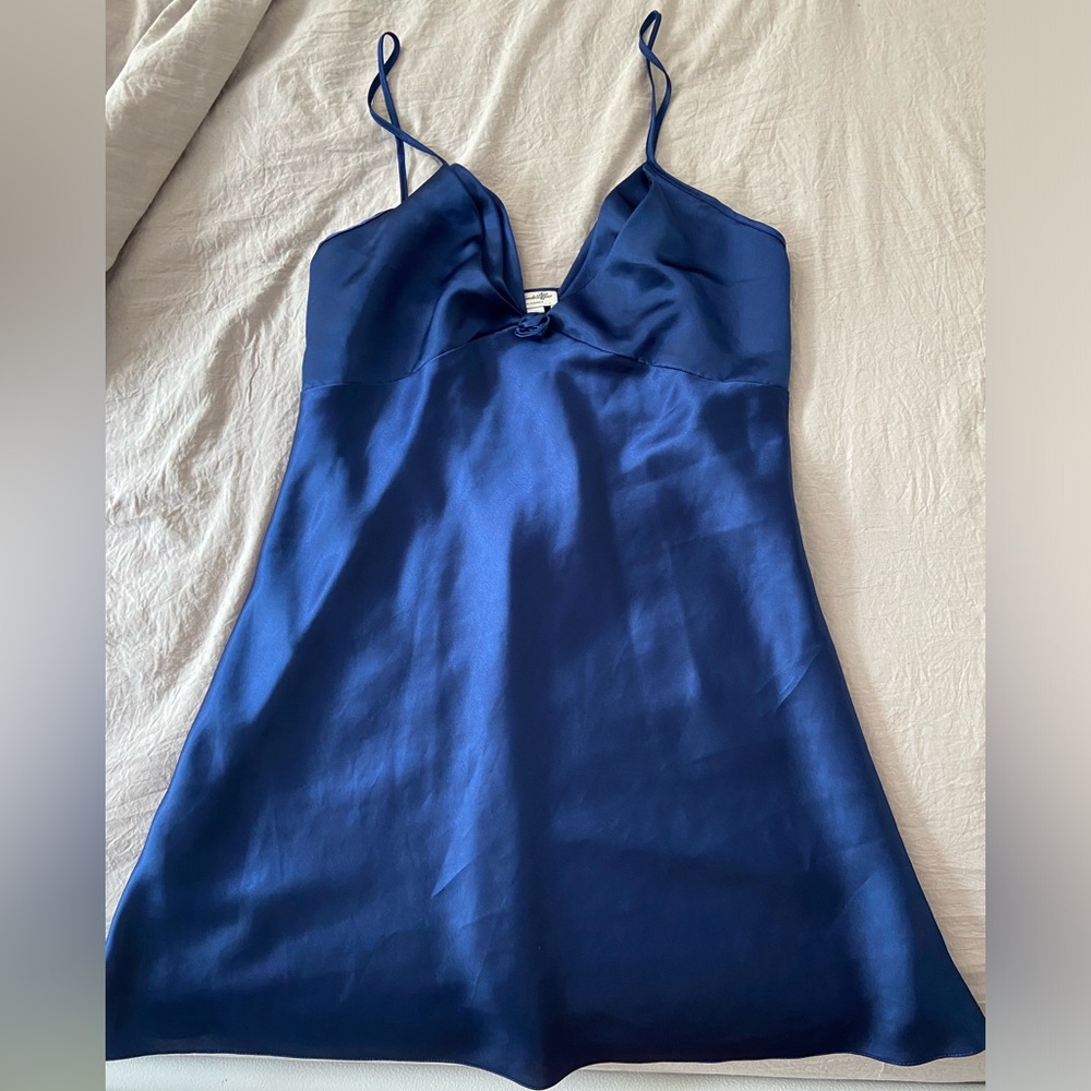 Navy blue silk satin dress